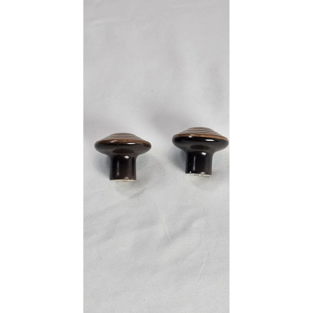 Lot Of 2 Vintage Brown Bulleye Ceramic Porcelain‎ Cabinet Drawer Knobs Pulls